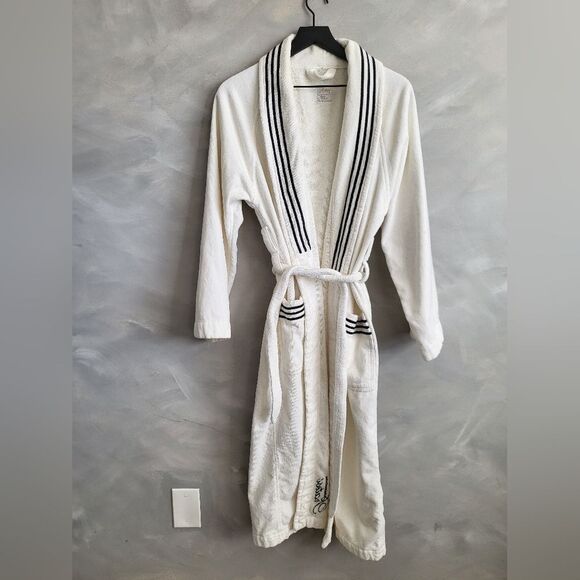 PRATESI Italy White TRE RIGHE Terrycloth Hotel Sweet Hotel Robe UNISEX Sz L Flaw - Picture 1 of 15